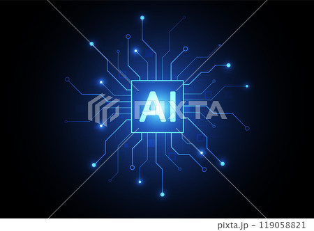 Artificial intelligence chipset on circuit board in futuristic concept technology artwork for web, banner, card, cover. Vector illustration 119058821