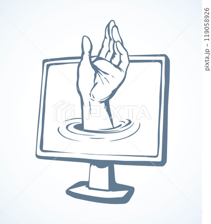 Computer virus. Hand out of the screen. Vector drawing 119058926