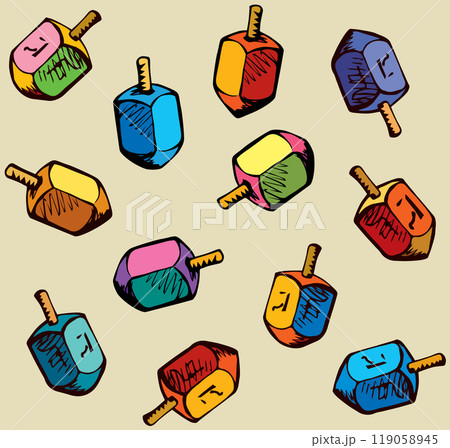 Jewish holiday symbol. Dreidel. Sketch Jewish holiday symbol. Dreidel. Sketch 119058945