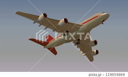 A four-engine passenger plane is flying. Vector. A four-engine passenger plane is flying. Vector. 119059869