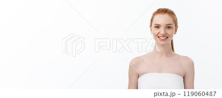 Beautiful woman female skin care healthy hair and skin close up face beauty portrait. 119060487