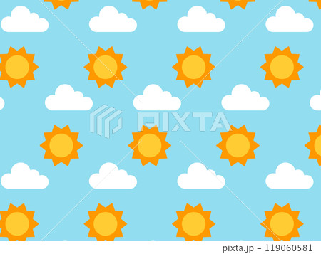 Pattern sun and clouds. Vector illustration in flat style Pattern sun and clouds. Vector illustration in flat style 119060581