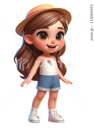 Cute Girl Dressed in Summer Clothes Happy Cartoon Character 119060943