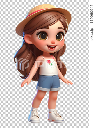 Cute Girl Dressed in Summer Clothes Happy Cartoon Character 119060943