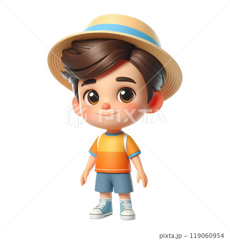 Cute Boy Dressed in Summer Clothes Happy Cartoon Character Cute Boy Dressed in Summer Clothes Happy Cartoon Character 119060954