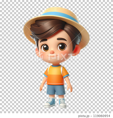 Cute Boy Dressed in Summer Clothes Happy Cartoon Character Cute Boy Dressed in Summer Clothes Happy Cartoon Character 119060954