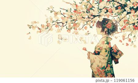 桜と着物の女性 桜と着物の女性 119061156