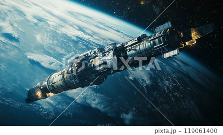 地球の軌道を飛行する宇宙船 119061400