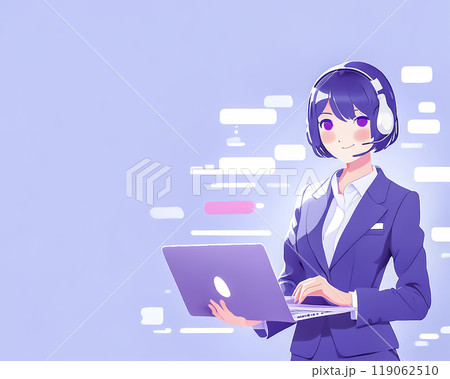 ヘッドセットをつけて働く女性オペレーターのイメージ素材 119062510