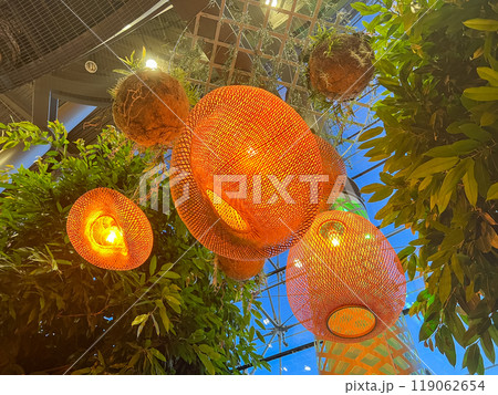Lanterns hanging on the ceiling of the shopping mall. Lanterns hanging on the ceiling of the shopping mall. 119062654