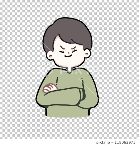 一個男人雙臂交叉，臉上帶著得意的表情 119062973