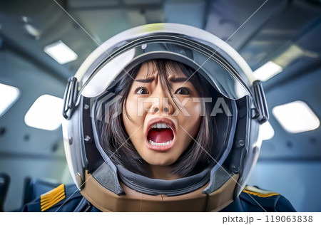 驚いた表情の女性パイロットのイメージ素材 119063838