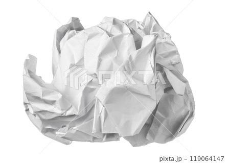 White crumpled paper ball isolated on white background 119064147