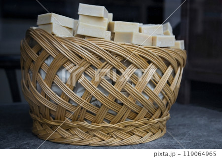 A basket full of bars of soap 119064965