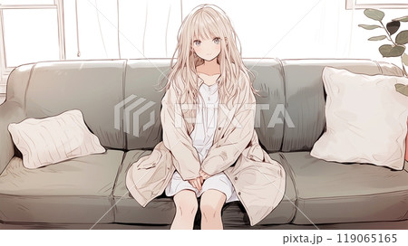 ソファに座る女性イラスト「AI生成画像」 ソファに座る女性イラスト「AI生成画像」 119065165