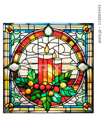 ステンドグラス風のクリスマスキャンドルのイラストのイラスト素材