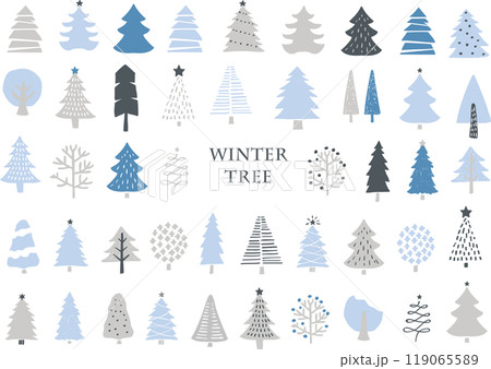 雪の積もったクリスマスのツリーセット 雪の積もったクリスマスのツリーセット 119065589