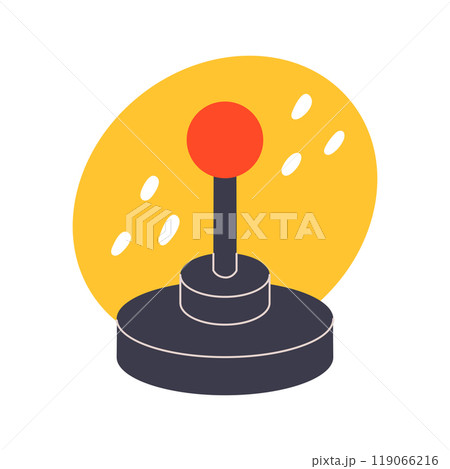 minimalist illustration of a retro-style joystick with black base and red top. nostalgic gaming vibe, perfect for vintage or gaming-related projects. Vector groovy illustration. 119066216