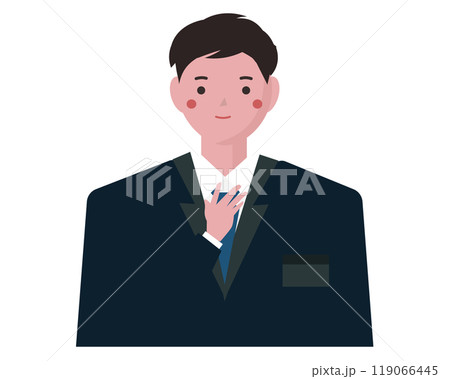 ネクタイを直す若い新入社員の男性。就職活動をする若い就活生。ベクターイラスト 119066445