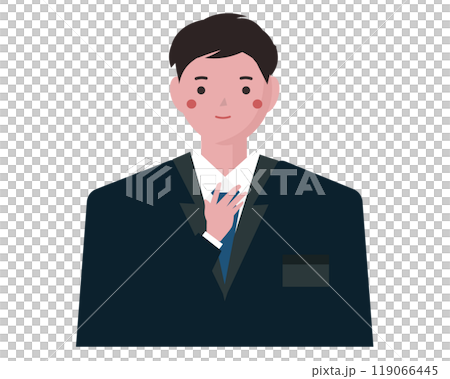ネクタイを直す若い新入社員の男性。就職活動をする若い就活生。ベクターイラスト 119066445