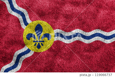 Flag of the city of Saint Louis, Missouri, USA, on a background of fabric texture. Conceptual collage 119066737