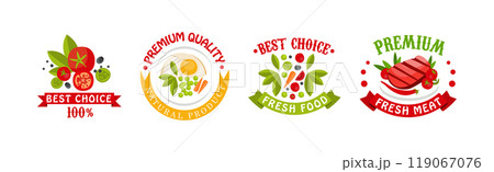 Fresh Product and Natural Food Badge Vector Set 119067076