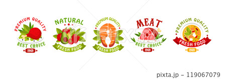 Fresh Product and Natural Food Badge Vector Set 119067079