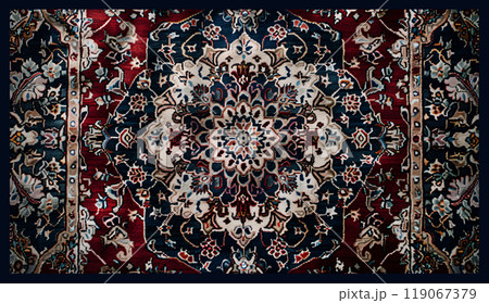 Persian carpet with intricate floral patterns 119067379