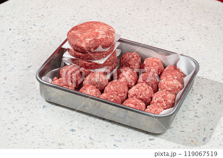 Semi finished cutlets and meatballs 119067519