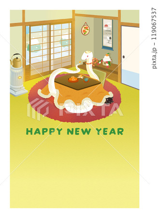 白蛇の和室イラスト_巳_へび_HAPPY NEW YEAR 119067537