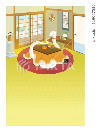 白蛇の和室イラスト_巳_へび_賀詞なし 白蛇の和室イラスト_巳_へび_賀詞なし 119067539