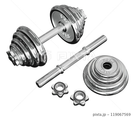 Chrome Adjustable Dumbbel and one taken apart. Rod handle, weight plates, locks Chrome Adjustable Dumbbel and one taken apart. Rod handle, weight plates, locks 119067569