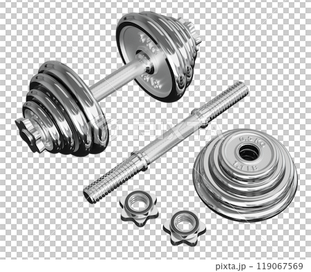 Chrome Adjustable Dumbbel and one taken apart. Rod handle, weight plates, locks Chrome Adjustable Dumbbel and one taken apart. Rod handle, weight plates, locks 119067569