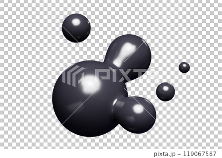Black abstract liquid metaball shape. 3d render illustration of fluid soft bubble blob. Organic bright decorative sphere geometric form. Morphing ball aqua drop or molecule. Flow particles. Black abstract liquid metaball shape. 3d render illustration of fluid soft bubble blob. Organic bright decorative sphere geometric form. Morphing ball aqua drop or molecule. Flow particles. 119067587
