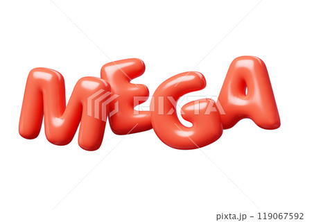 Mega red Inflatable flying word for promotion design. 3D render illustration of sale and discount floating text design element. Balloon cartoon volumetric sign for special offer advertising. Mega red Inflatable flying word for promotion design. 3D render illustration of sale and discount floating text design element. Balloon cartoon volumetric sign for special offer advertising. 119067592