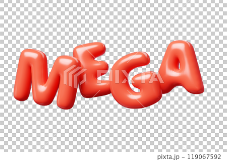 Mega red Inflatable flying word for promotion design. 3D render illustration of sale and discount floating text design element. Balloon cartoon volumetric sign for special offer advertising. Mega red Inflatable flying word for promotion design. 3D render illustration of sale and discount floating text design element. Balloon cartoon volumetric sign for special offer advertising. 119067592