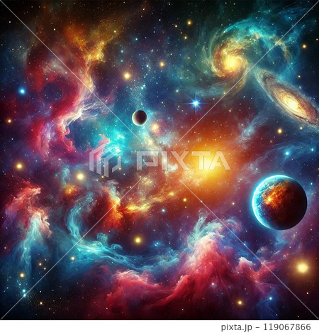 輝く満月と星雲 119067866