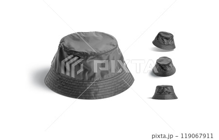 Blank black nylon bucket hat mockup, different views 119067911