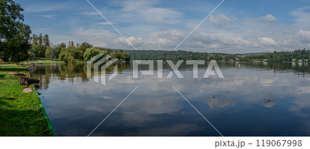 HDR panorama of landscape with water. Brno Dam - Czech Republic - city of Brno. Beautiful shot of nature. Concept for environment and ecology. 119067998