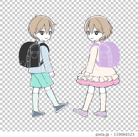 ランドセルを背負った小学生の男の子と女の子 119068323