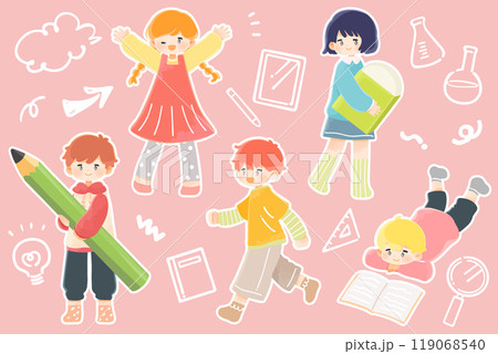 学習と子供たちのイラストセット ポップなカラー 学習と子供たちのイラストセット ポップなカラー 119068540