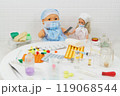 Toys doctor and nurse in the medicine scene 119068544