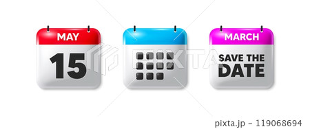 15th day of the month icon. Calendar save the date 3d icon. Event schedule date. Meeting appointment time. 15th day calendar message. Save the date month banner. Day or Monthly of schedule. Vector 15th day of the month icon. Calendar save the date 3d icon. Event schedule date. Meeting appointment time. 15th day calendar message. Save the date month banner. Day or Monthly of schedule. Vector 119068694