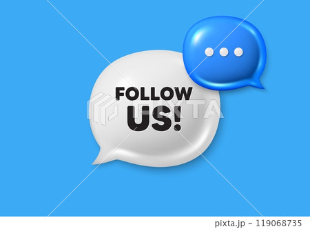 Follow us tag. Text box speech bubble 3d icons. Special offer sign. Super offer symbol. Follow us chat offer. Speech bubble banner. Text box balloon. Vector Follow us tag. Text box speech bubble 3d icons. Special offer sign. Super offer symbol. Follow us chat offer. Speech bubble banner. Text box balloon. Vector 119068735