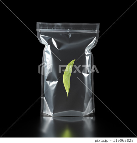Transparent plastic bag, resealable, green leaf, 119068828