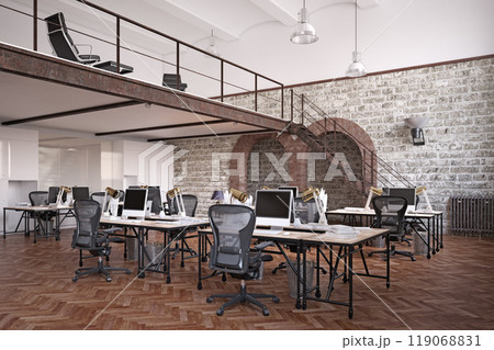 office with brick walls and modern decor 119068831