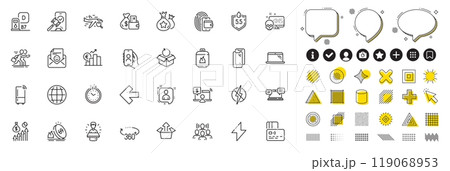 Set of Loyalty points, Refrigerator and Euro rate line icons for web app. Design elements, Social media icons. Cyber attack, Laptop, User call icons. Vector 119068953