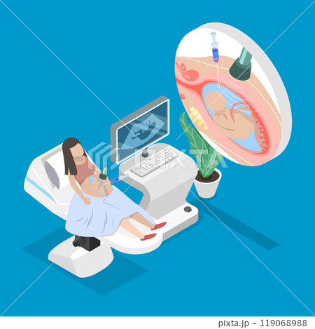 3D Isometric Flat Vector Illustration of Amniocentesis Diagnostic Test, Genetic Disorders And Fetal Abnormalities 119068988