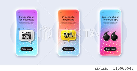 Phone 3d mockup gradient screen. Closing down sale. Special offer price sign. Advertising discounts symbol. Closing down sale phone mockup message. Flash sale chat speech bubble. Vector Phone 3d mockup gradient screen. Closing down sale. Special offer price sign. Advertising discounts symbol. Closing down sale phone mockup message. Flash sale chat speech bubble. Vector 119069046