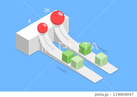 3D Isometric Flat Vector Illustration of Force - Work - Energy, Applying Force Over A Distance To An Object 119069047